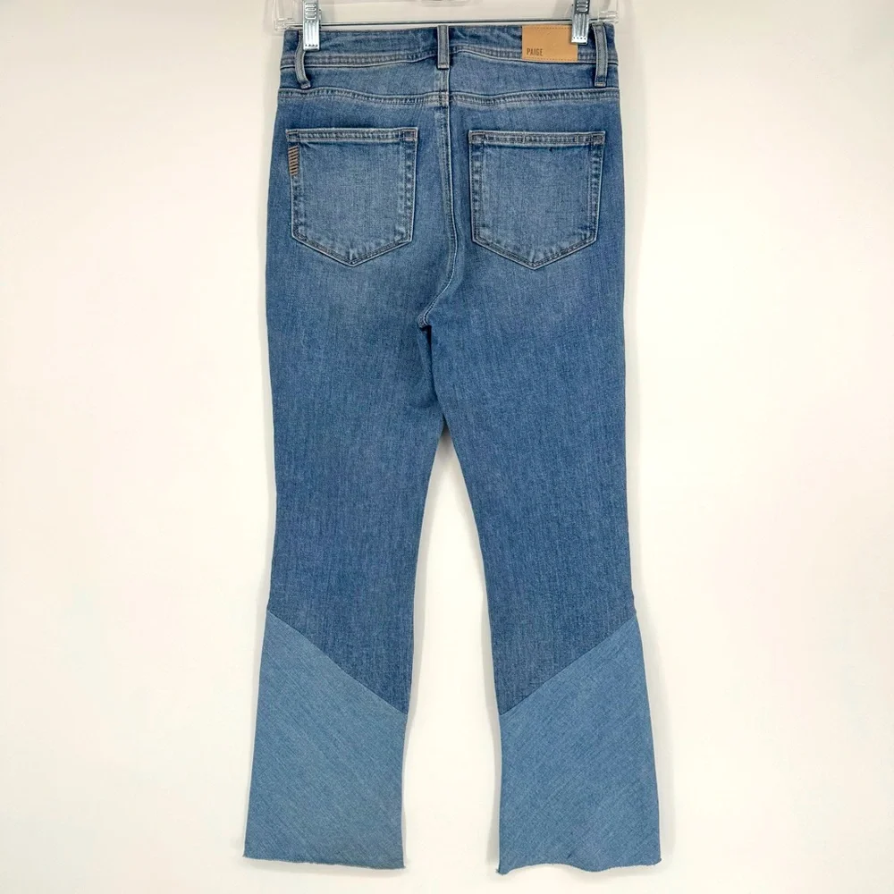 PAIGE Denim Colette Crop Flare Twisted Panel Raw Hem Jeans Size 24 - Picture 8 of 13